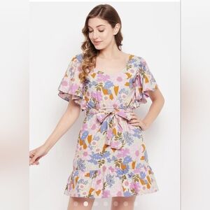 PURPLE FLORAL POPLIN PRINT MINI DRESS